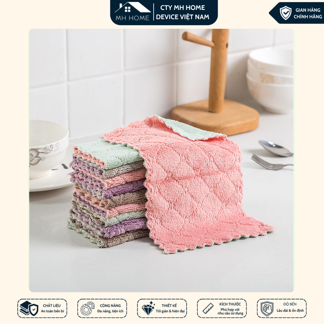 Combo 10 Khăn Lau 2 Mặt Đa Năng 17x26cm Siêu Thấm Hút Không Xơ Lau Bếp, Ô Tô, Bàn Thờ | MH Home